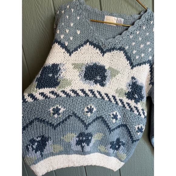 Vintage 90s Cottagecore Floral Embroidered Sweater, Large - Picture 3 of 6